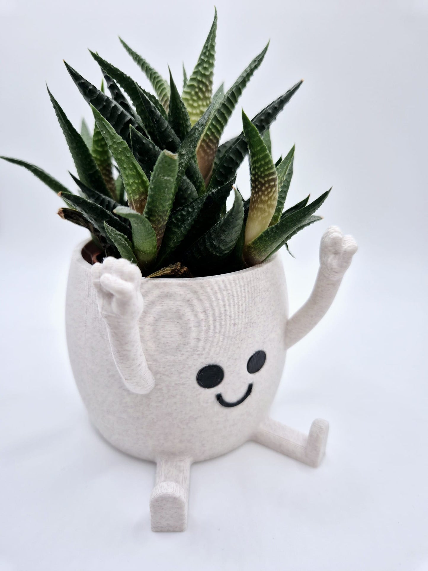 Funny Face 3D Printed Planter: Quirky Fists Bump hand gesture | Marble White with Cedar Speckles