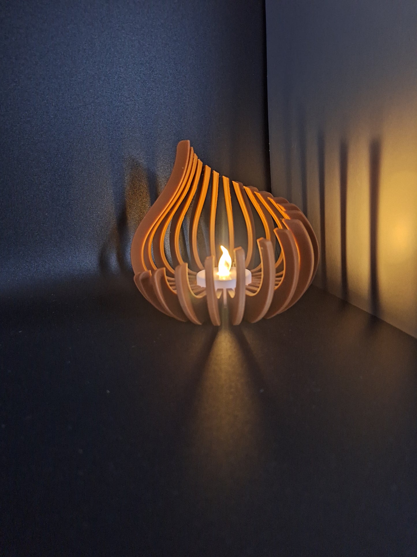 3D Printed Flame Tea Light Holder | Curved Design Housewarming Gift UK