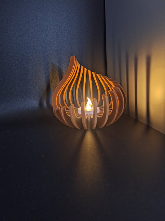 3D Printed Flame Tea Light Holder | Curved Design Housewarming Gift UK