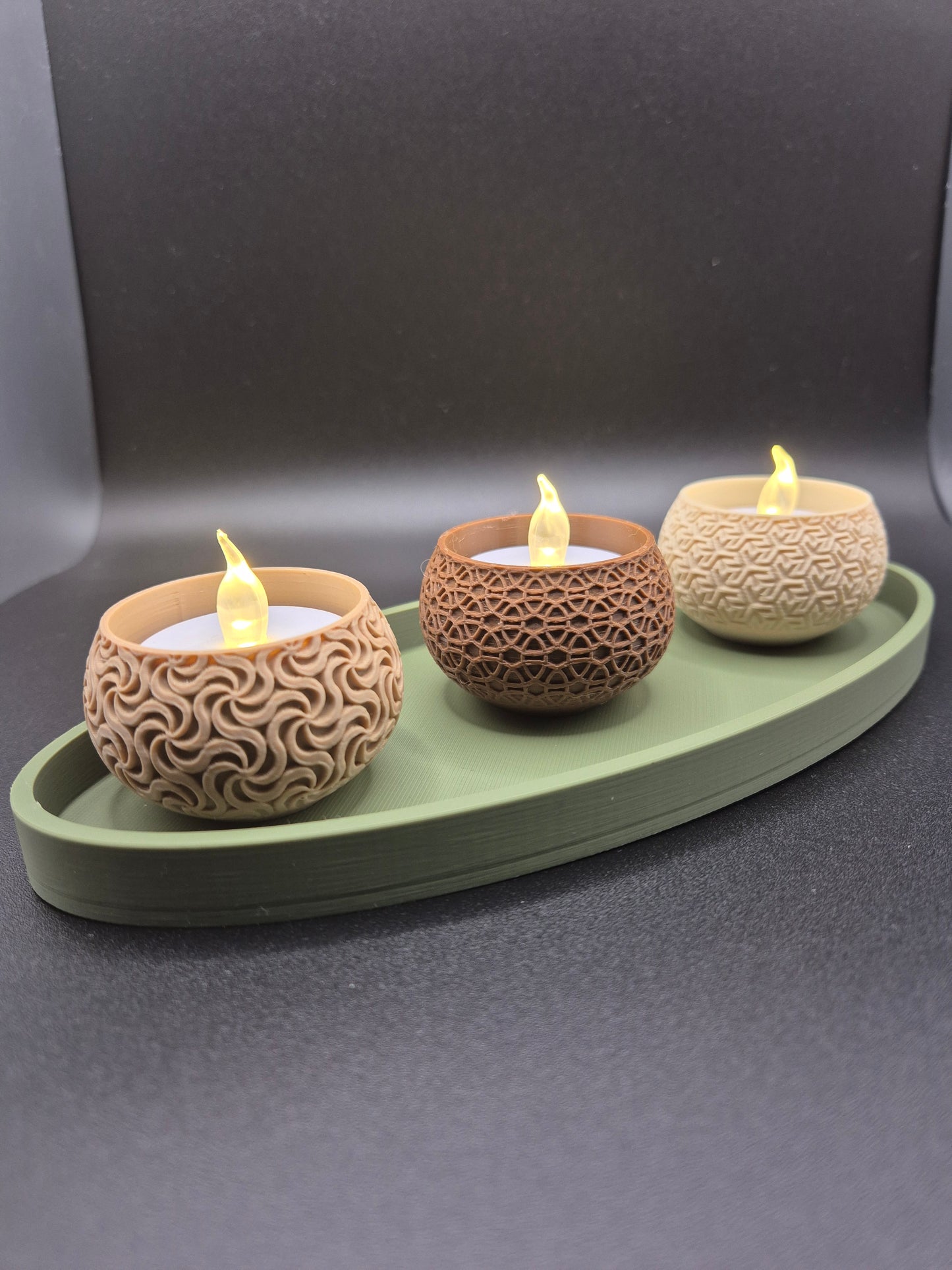 Geometric Tea Light Holder Set with Tray | 3D Printed Table Decor UK