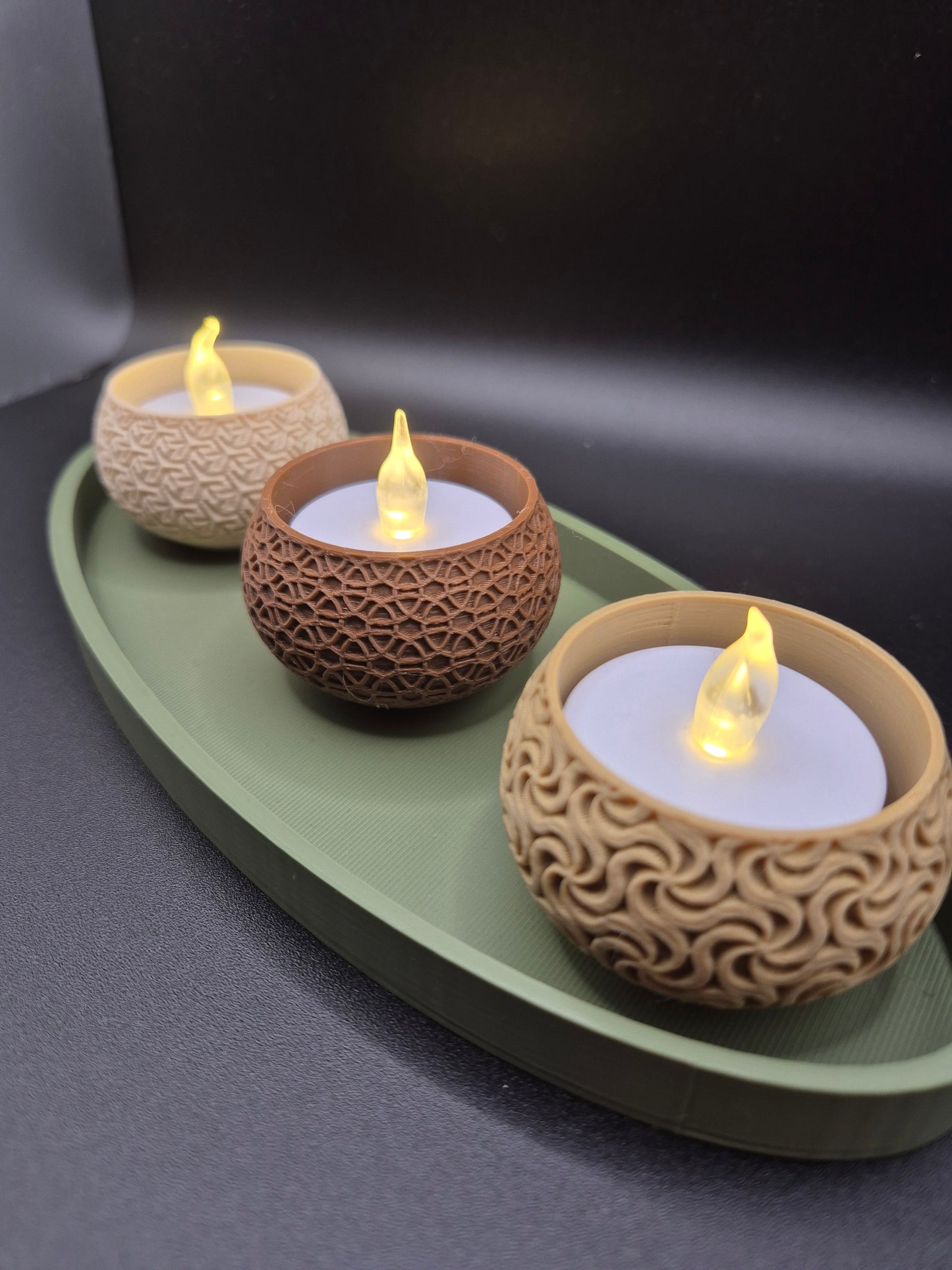 Geometric Tea Light Holder Set with Tray | 3D Printed Table Decor UK