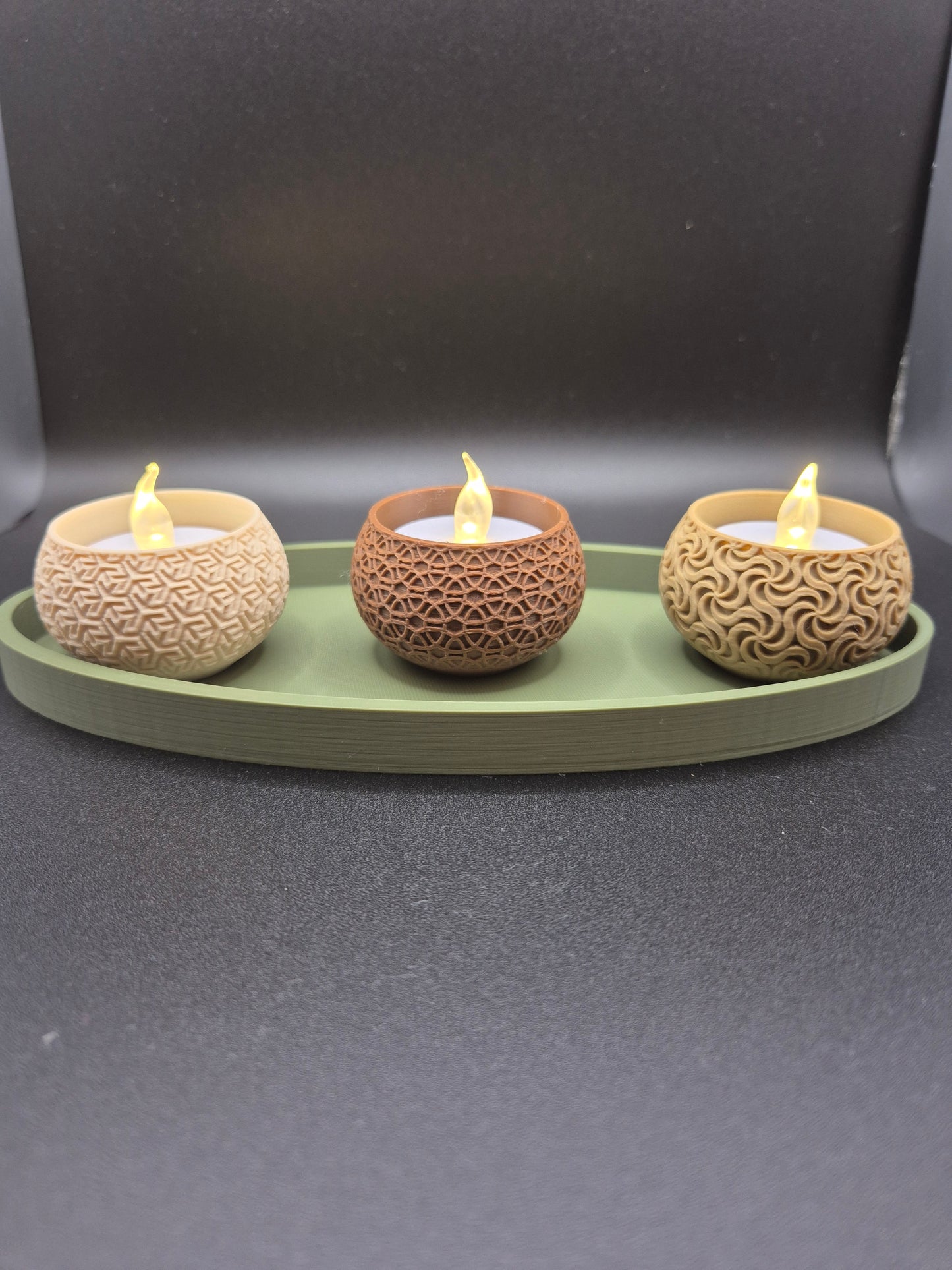 Geometric Tea Light Holder Set with Tray | 3D Printed Table Decor UK