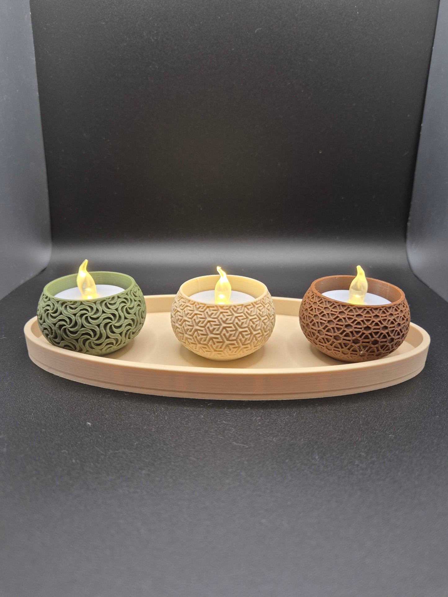 Geometric Tea Light Holder Set with Tray | 3D Printed Table Decor UK
