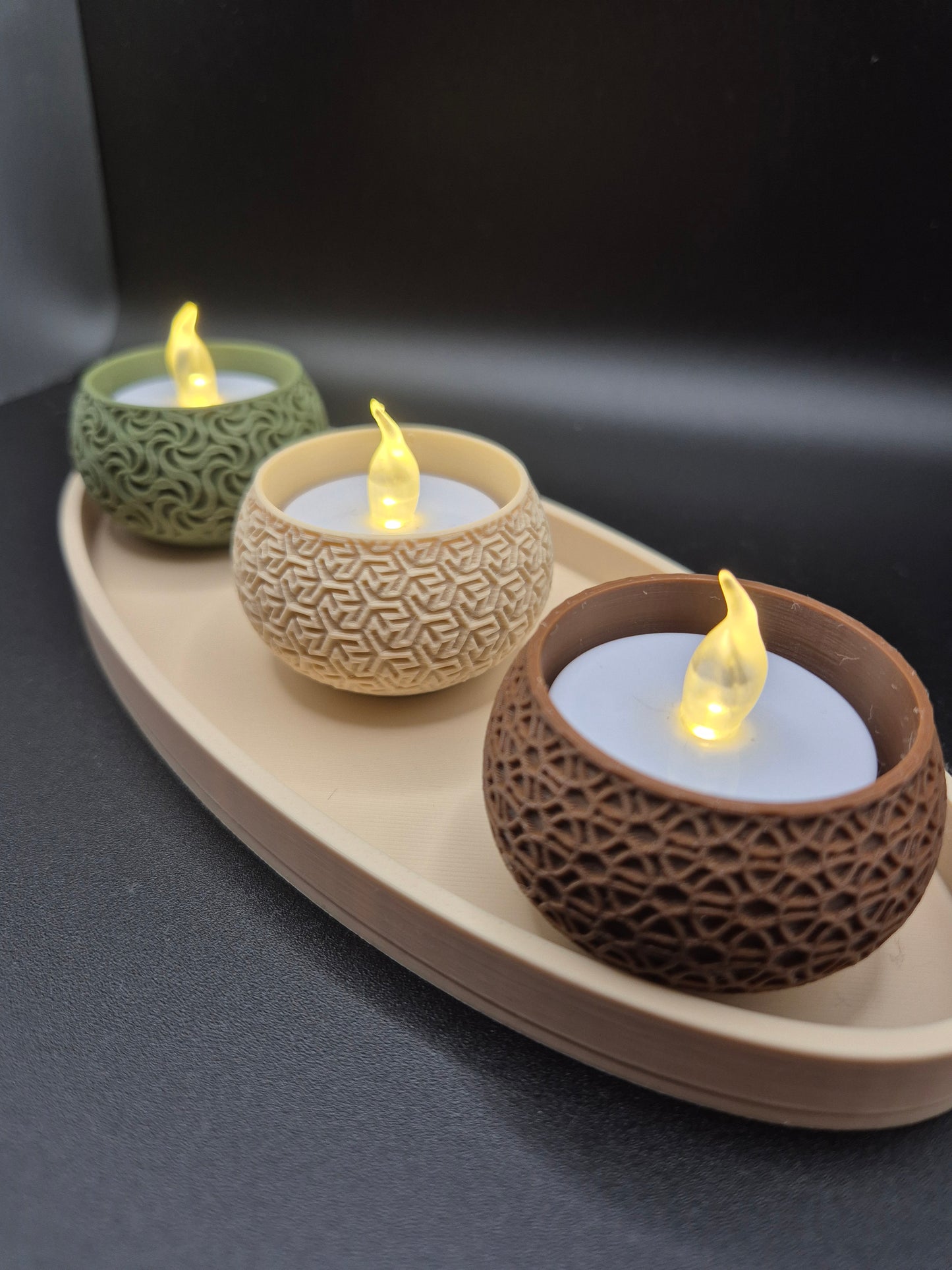 Geometric Tea Light Holder Set with Tray | 3D Printed Table Decor UK