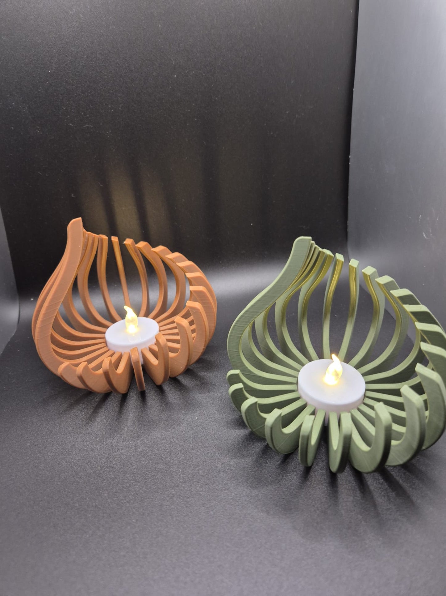 3D Printed Flame Tea Light Holder | Curved Design Housewarming Gift UK