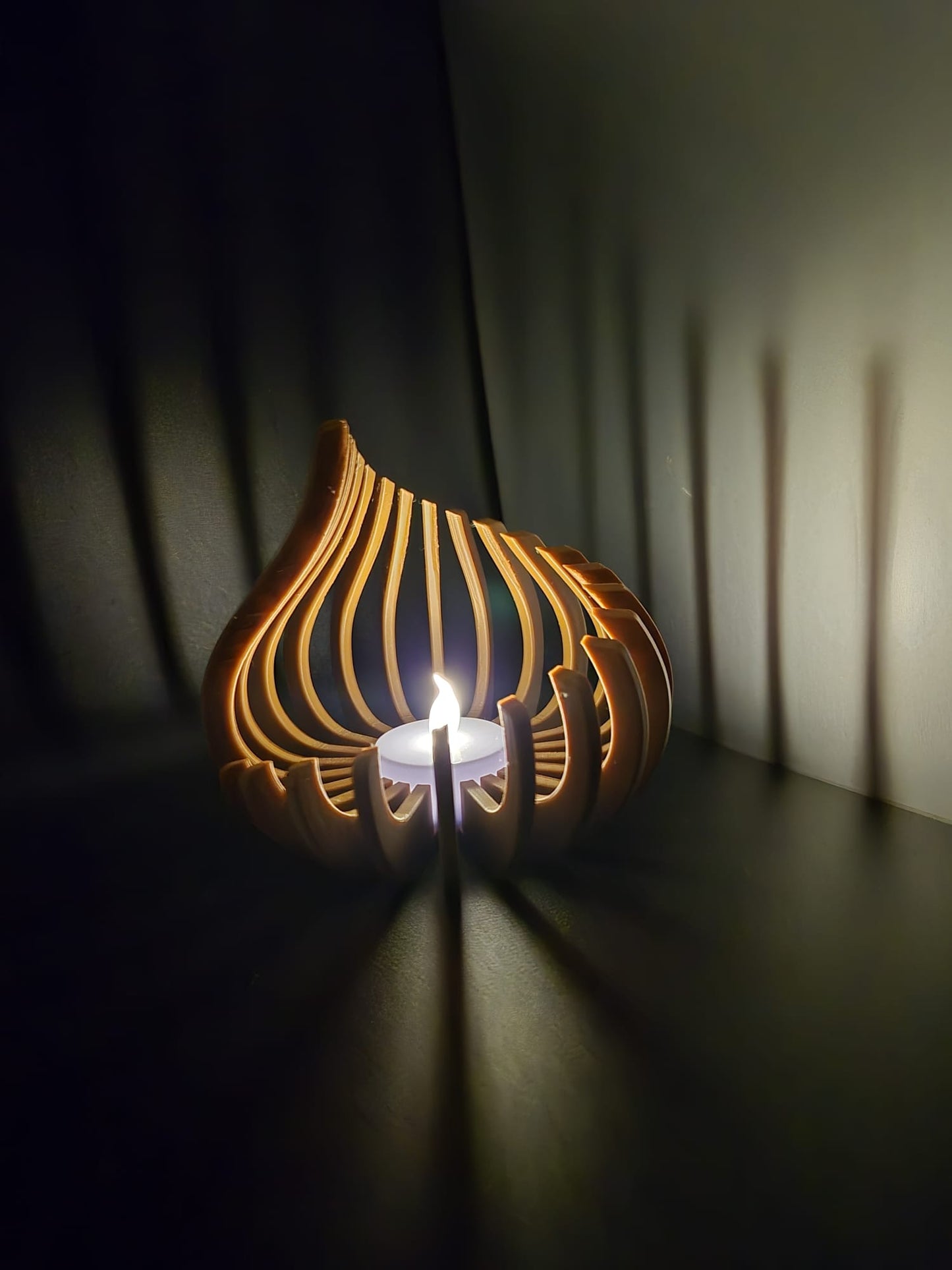 3D Printed Flame Tea Light Holder | Curved Design Housewarming Gift UK