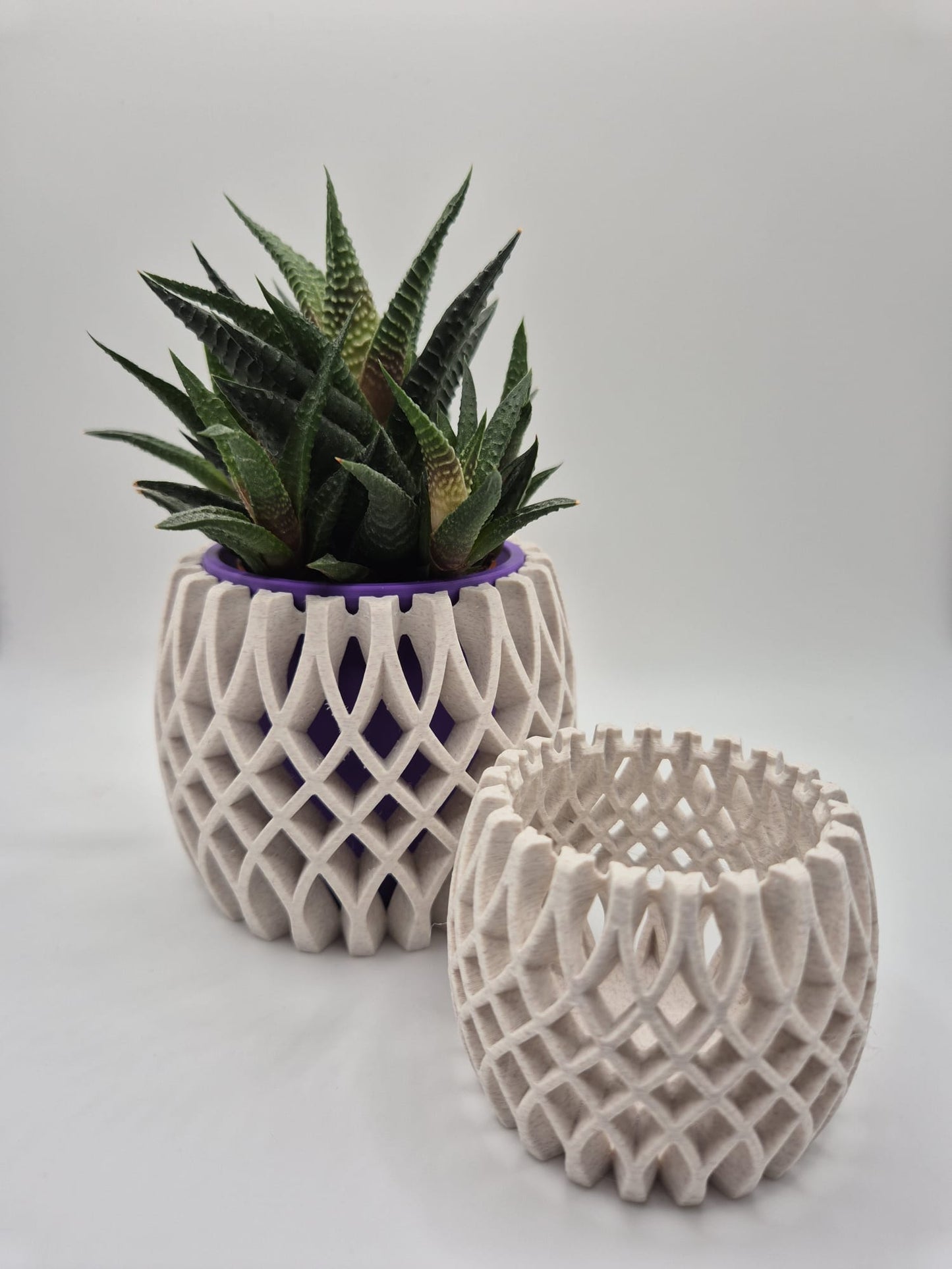 3D Printed Plant Pot & Tea Light Set | Marble Plum Lattice Design UK