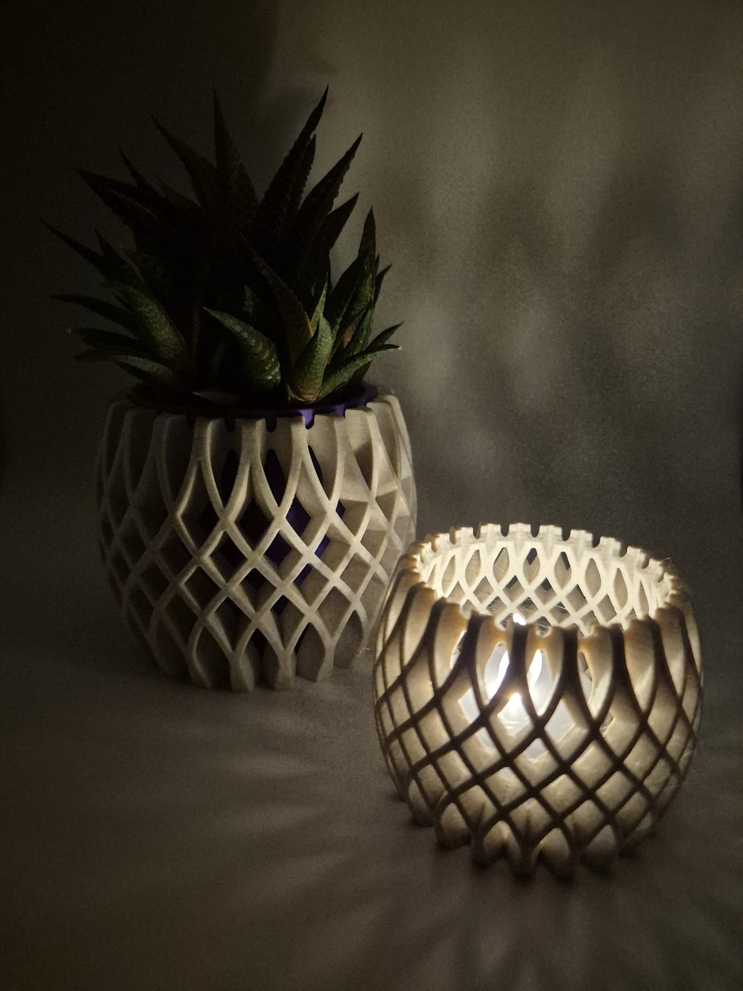 3D Printed Plant Pot & Tea Light Set | Marble Plum Lattice Design UK