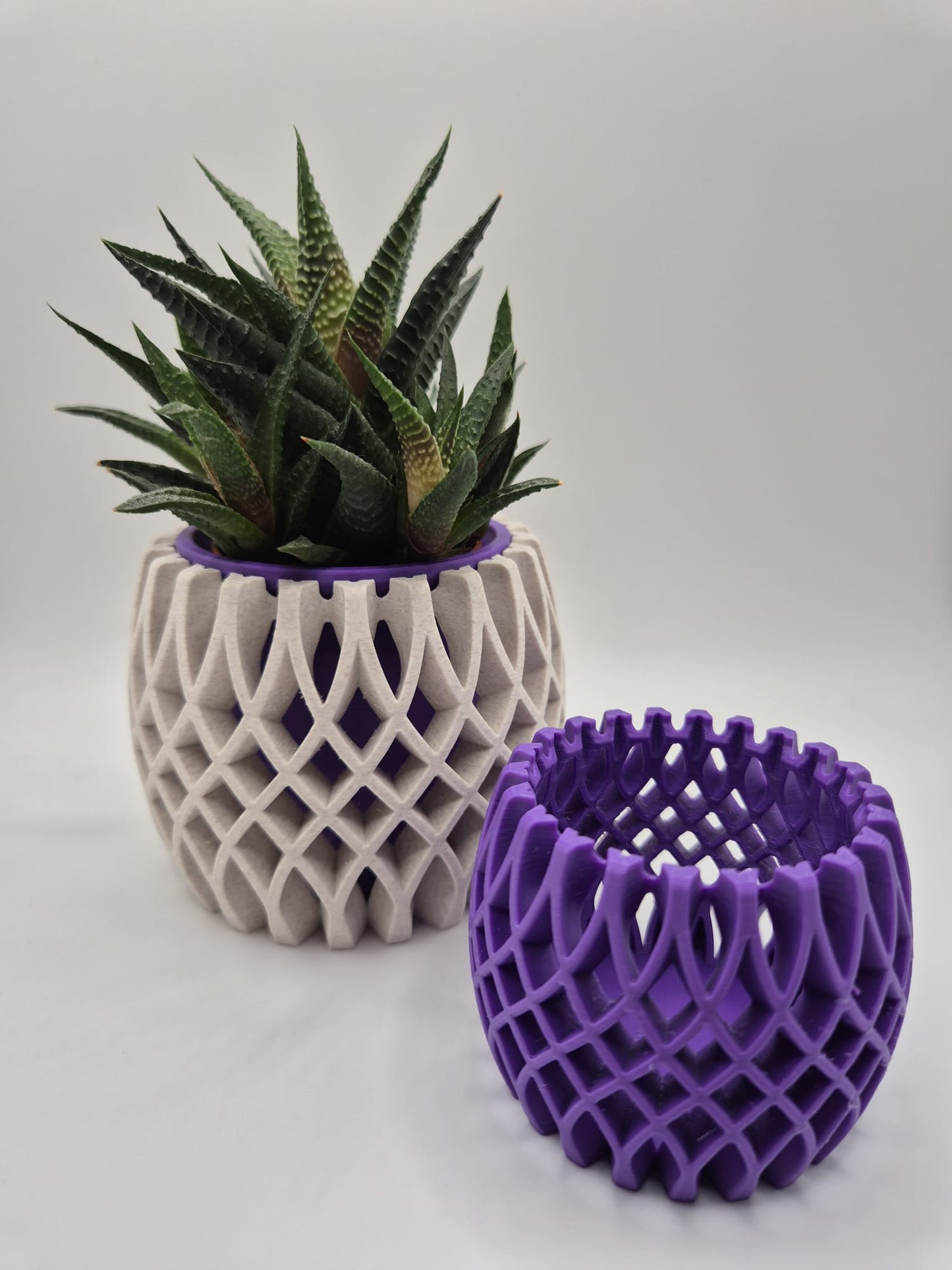 3D Printed Plant Pot & Tea Light Set | Marble Plum Lattice Design UK