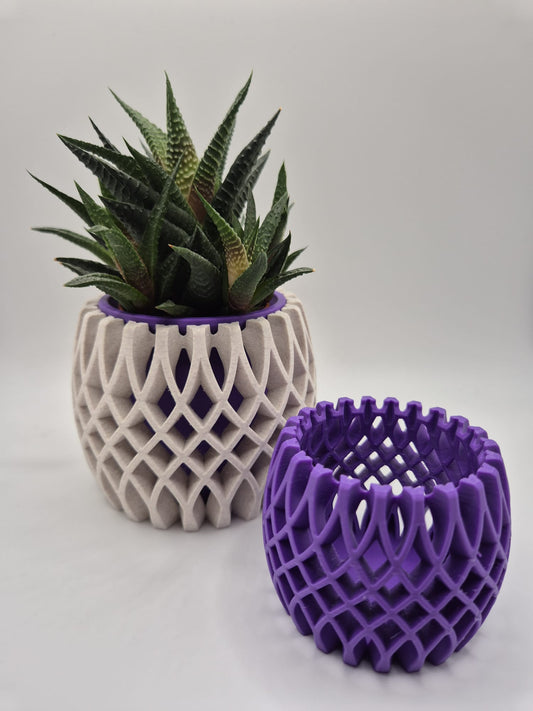 3D Printed Plant Pot & Tea Light Set | Marble Plum Lattice Design UK