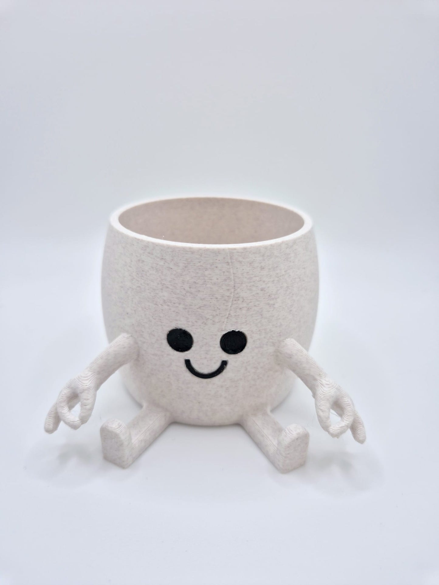 Funny Face 3D Printed Planter: Quirky Gotcha hand gesture | Marble White with Cedar Speckles