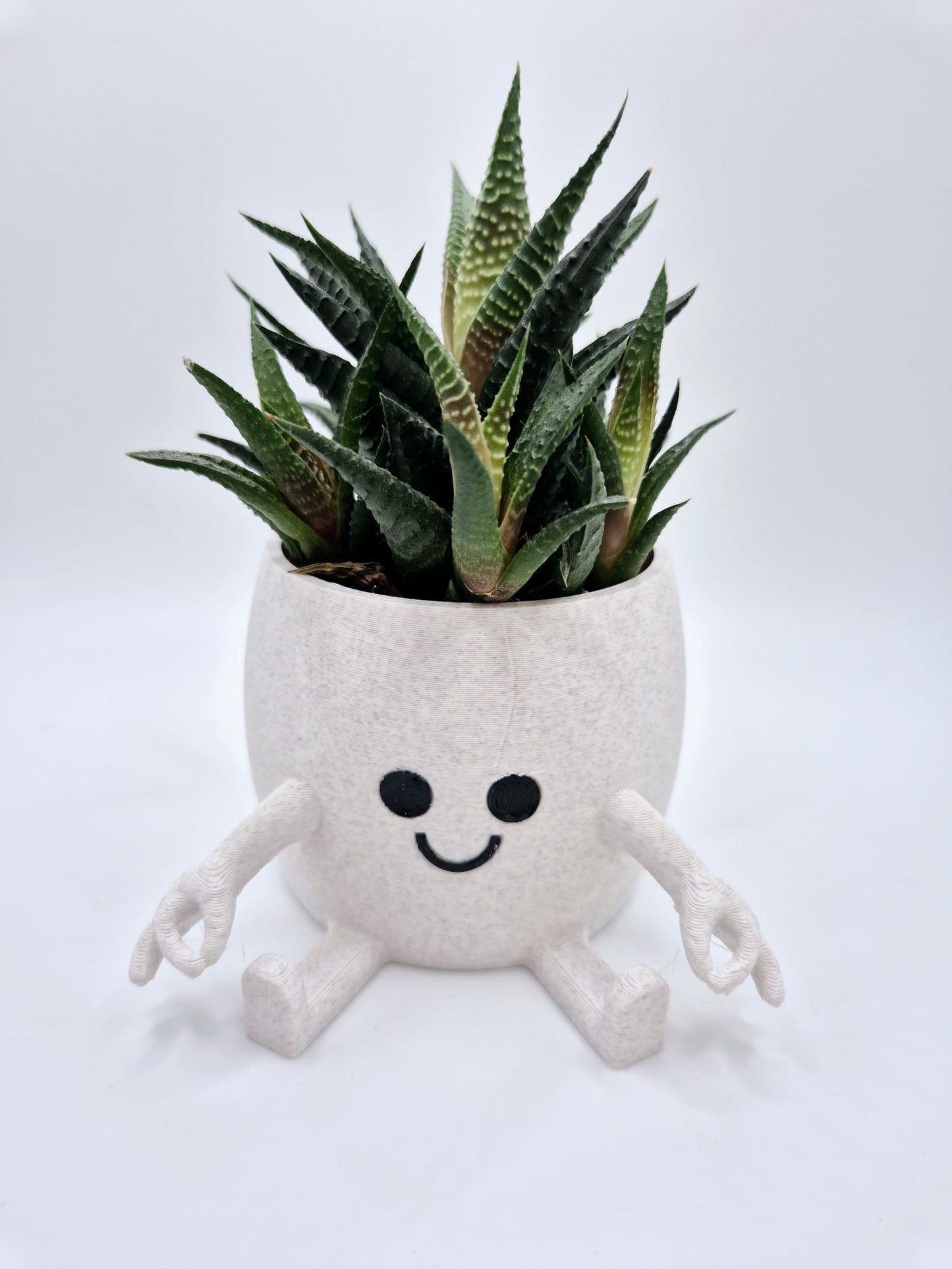 Funny Face 3D Printed Planter: Quirky Gotcha hand gesture | Marble White with Cedar Speckles