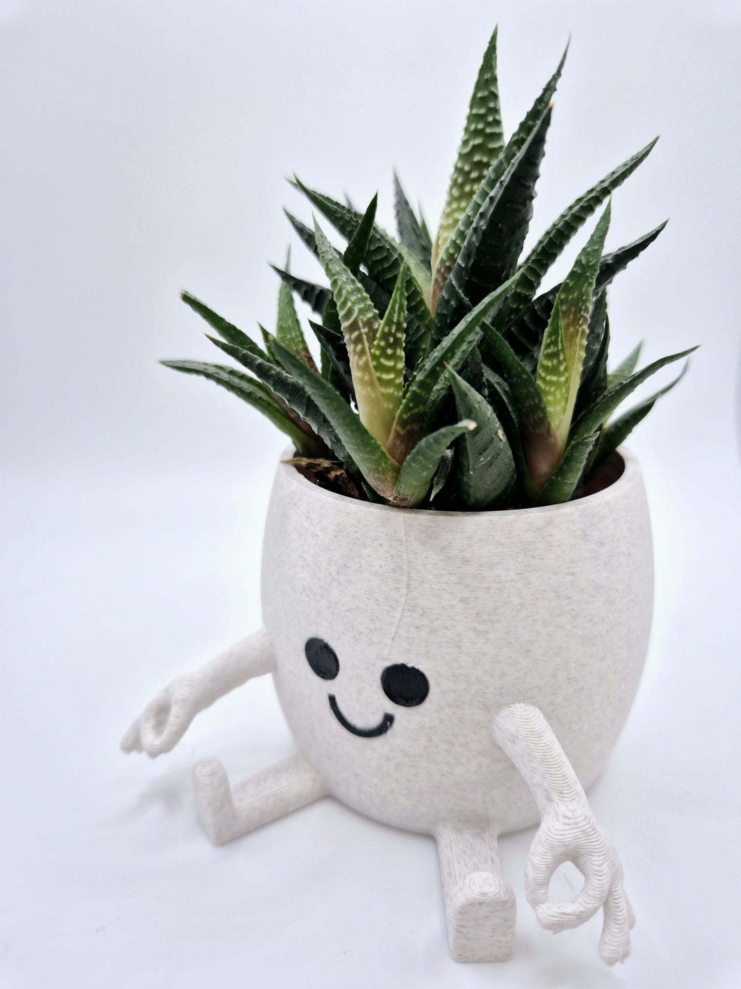 Funny Face 3D Printed Planter: Quirky Gotcha hand gesture | Marble White with Cedar Speckles
