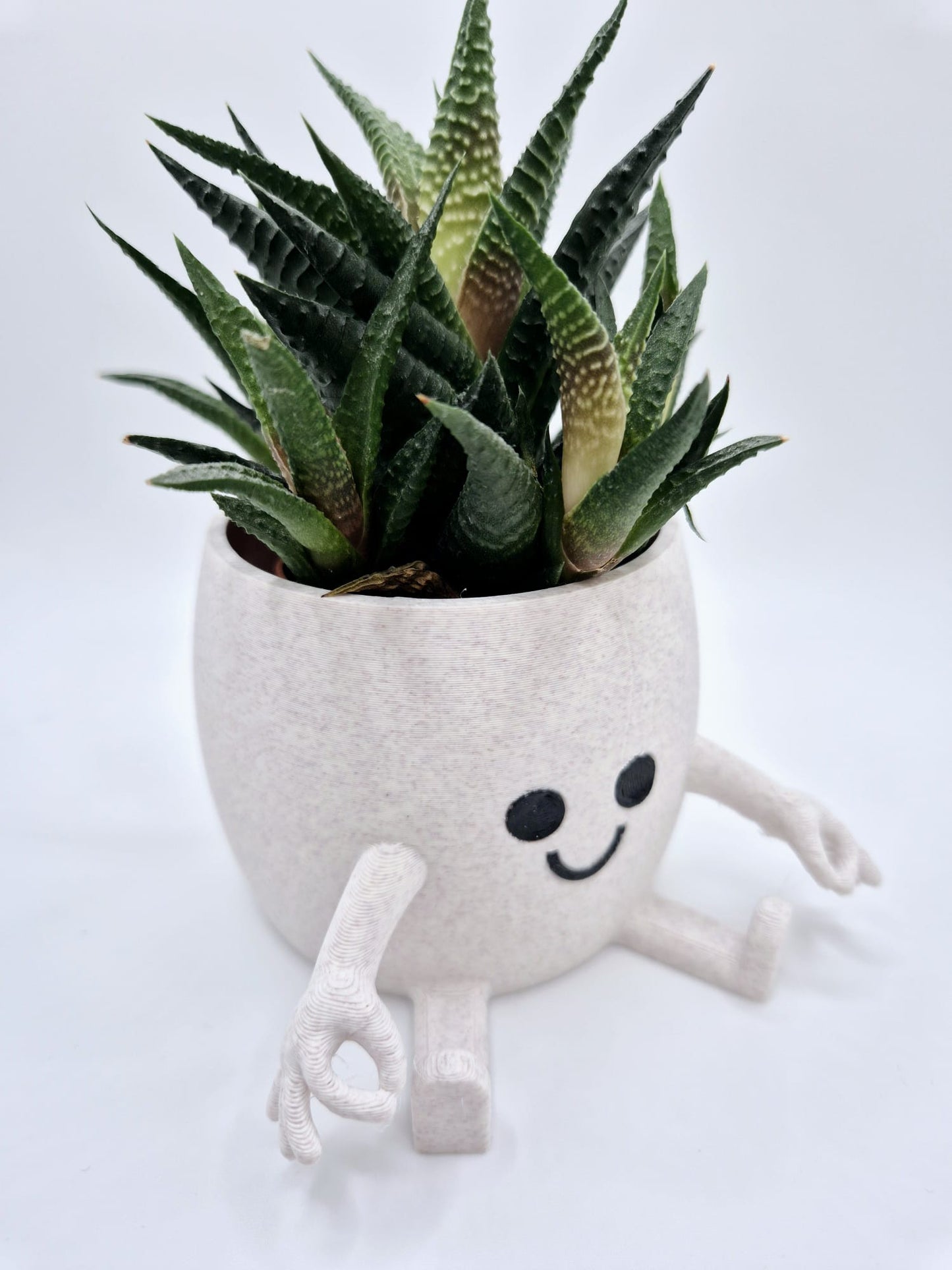 Funny Face 3D Printed Planter: Quirky Gotcha hand gesture | Marble White with Cedar Speckles