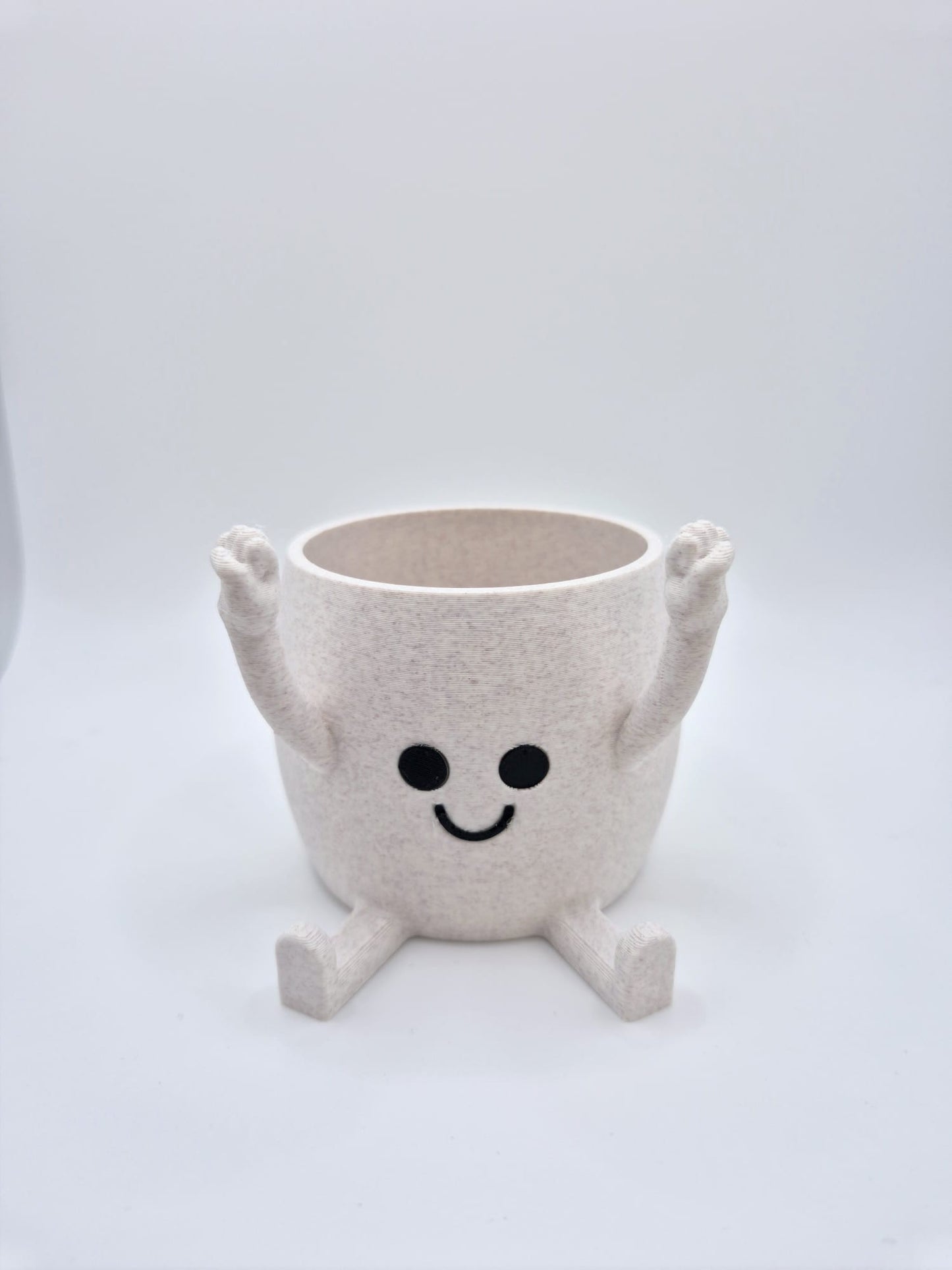 Funny Face 3D Printed Planter: Quirky Fists Bump hand gesture | Marble White with Cedar Speckles