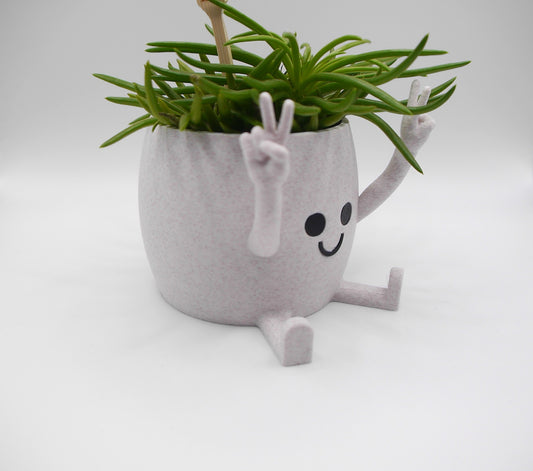 Happy Face "Peace out" hand sign plant pot